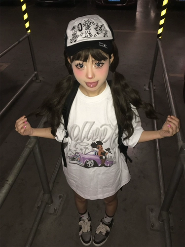 Летняя мультяшная хлопковая футболка с коротким рукавом, в американском стиле, оверсайз