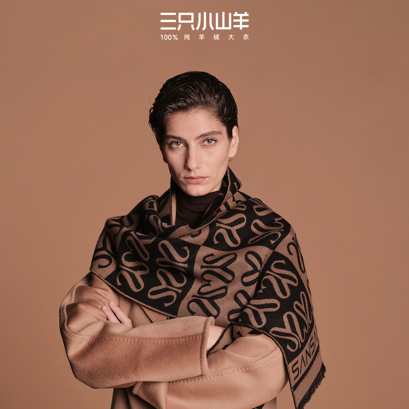 [Reverse Paris] Three Little Goats 100% Pure Cashmere Melard Logo Checkerboard Trendy Versatile Scarf