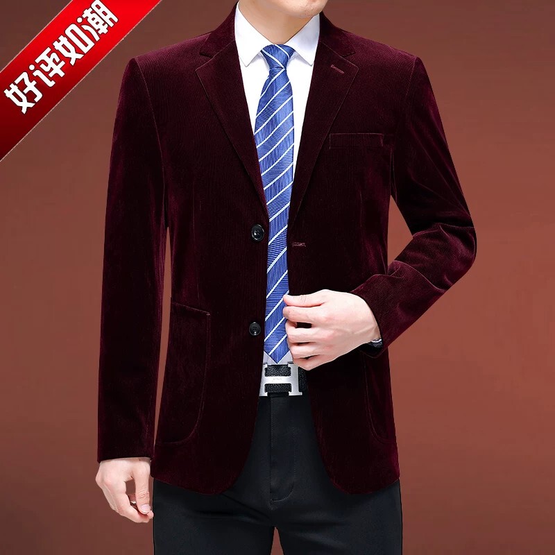 Pierre Cardin Spring and Autumn Burgundy Corduroy Suit Jacket for Men, Casual Business Single-Piece Wool Blazer for Middle-Aged Men Pierre Cardin Spring and Autumn Burgundy Corduroy Suit Jacket for Men, Casual Business Single-Piece Wool Blazer for Middle-Aged Men