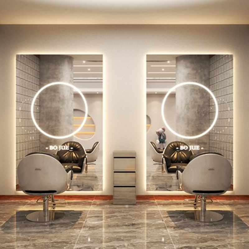 Shake Sound Tide Hairstyle Hair Shop Mirror Desk Hair Salon Special Single Sided Floor Mirror Beauty Hair Shop LED High-end Dyeing and Whole-body Mirror-Taobao