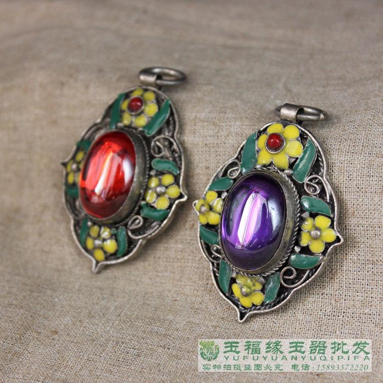 Antique silver plated zircon pendant Antique miscellaneous collection Filigree cloisonne pendant Pendant morning beads accessories