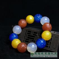 New ice carved multi-orb agate carnage 20mm cloud back pattern round bead mens bracelet