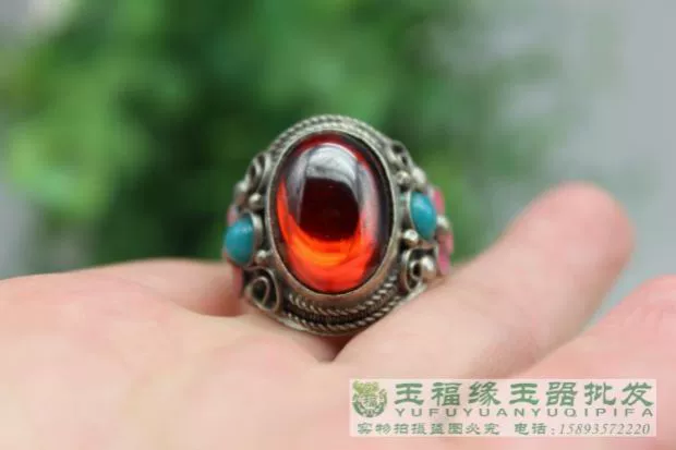 Cổ linh tinh Bạc cổ Inlay Nhẫn Nhẫn Cloisonne Handmade Thủ công mỹ nghệ Nhẫn nữ Bán buôn