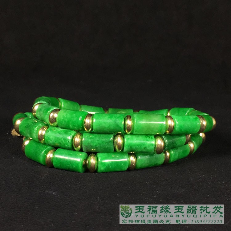 Iron dragon raw dried green loose beads Myanmar emerald green single bamboo tube string bead diy emerald chain