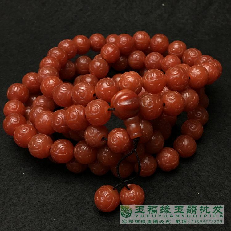 Ancient play miscellaneous collection Red Manau Buddha pearl 108 engraved back tattoo old Manau tick-bead string multi-circle handmade