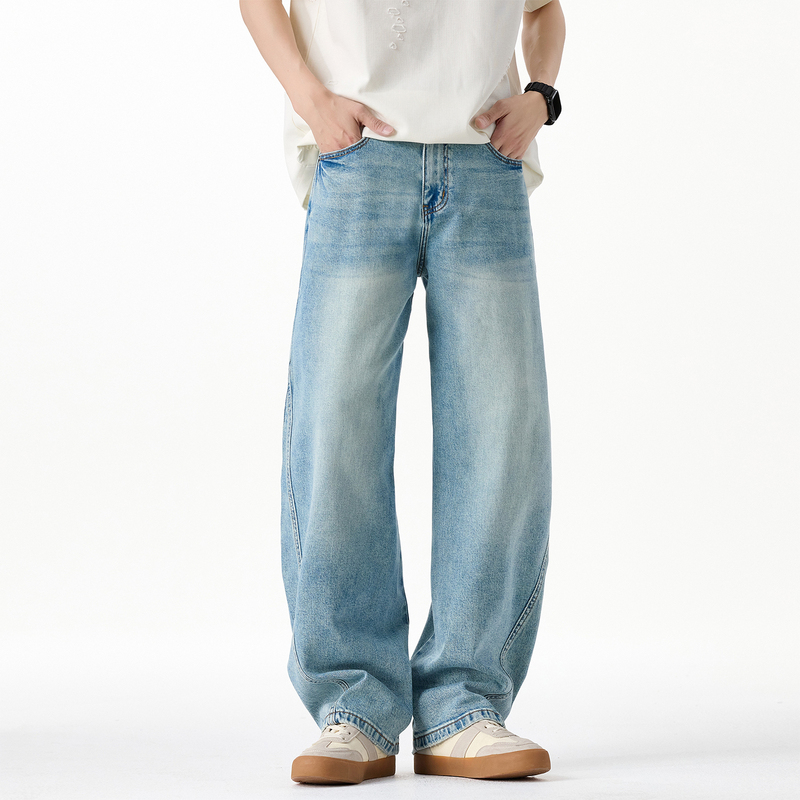 Lee Bradbury Spring Fashion Trendy Brand Scimitar Jeans Men's Loose Versatile American Casual Wide-Leg Pants