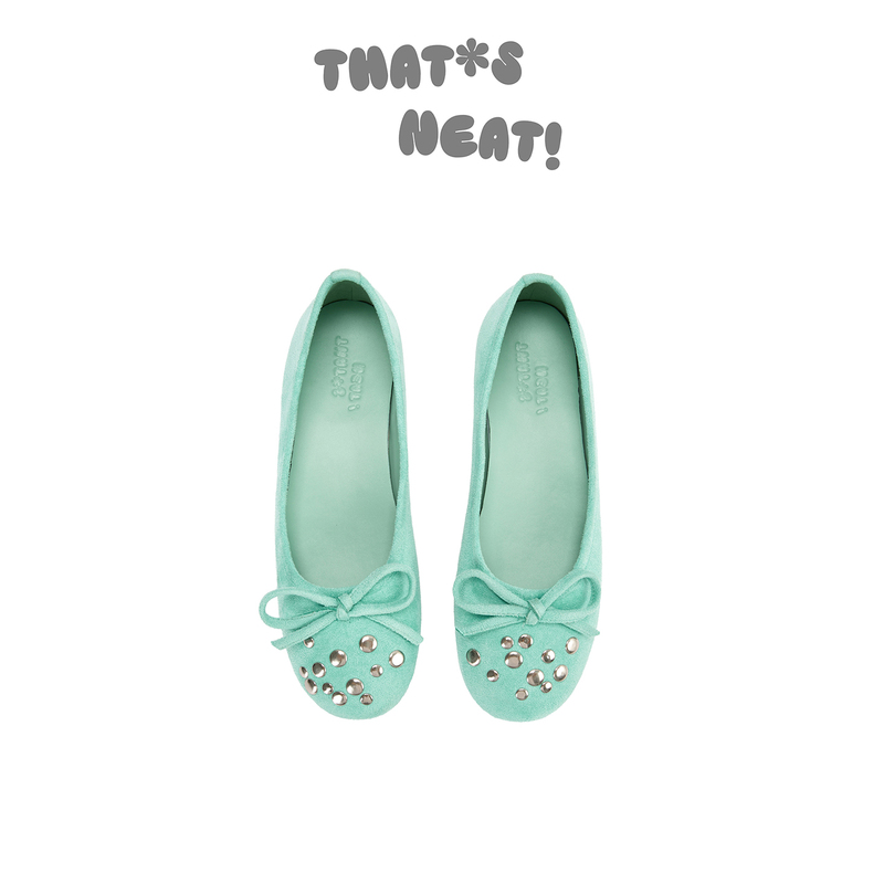 Qin Si's Same Style That's Neat Mint Green Ballet Mint Green Studded Suede Ballet Flats