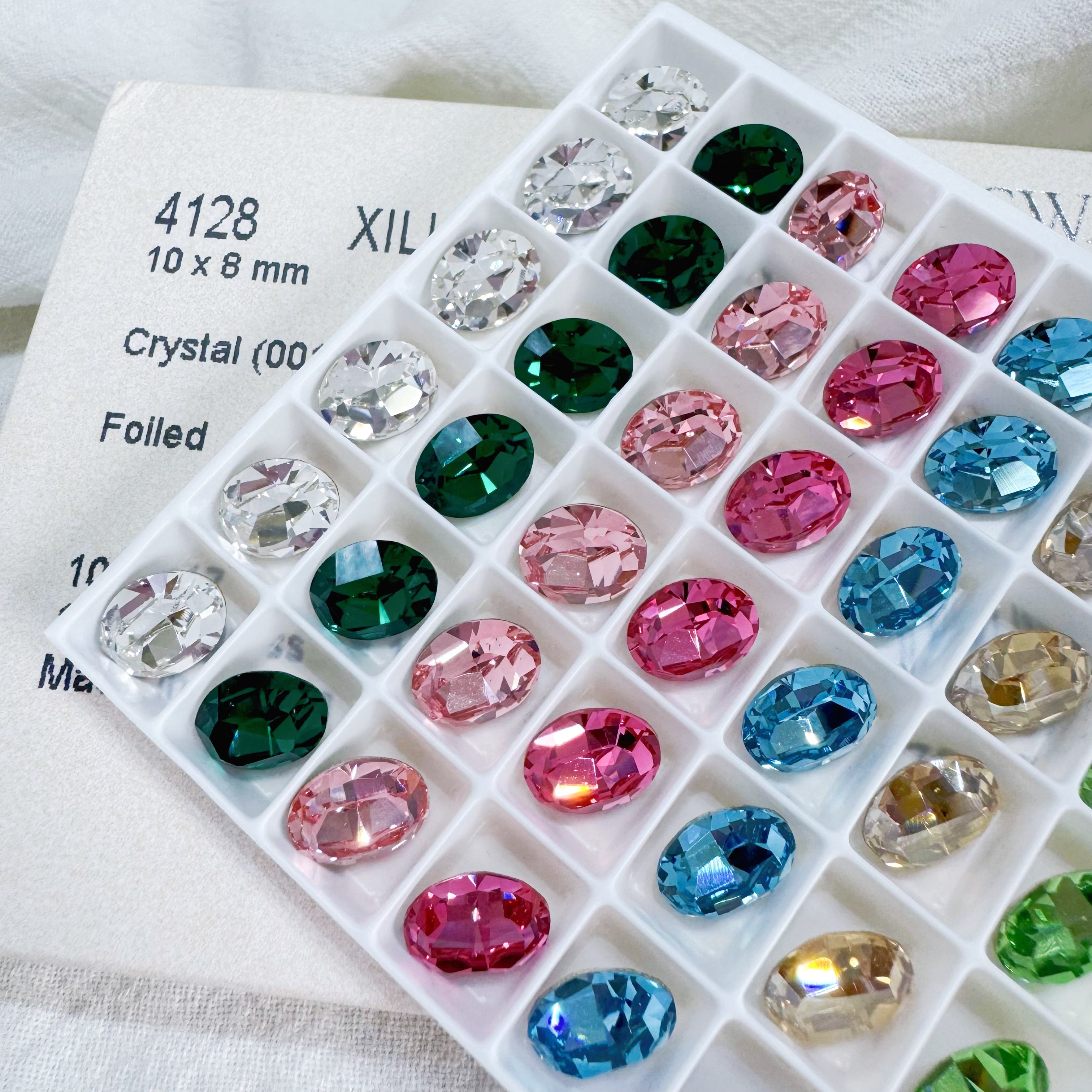 本物の石家花子 8*10 楕円形卵型クリスタル 4128 マルチカラーコレクション ネイルアート装飾、ダイヤモンド鳩卵