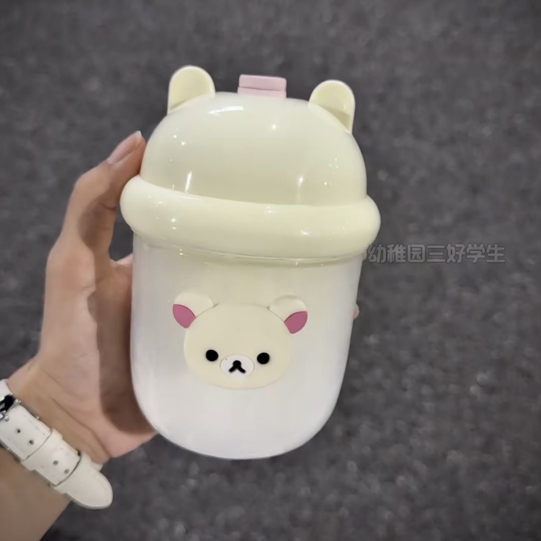 [New Product]Japanese Rilakkuma Mini Milk Coffee Glass Cup, High-Quality, Portable with Straw