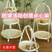 Bamboo woven table for summer Chinese style garden party activities Dragon Boat Festival antique theme salon tea break dessert table layout