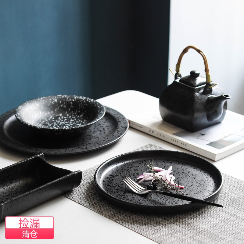 Good clearance, black ceramic disc beefsteak plate round 1
