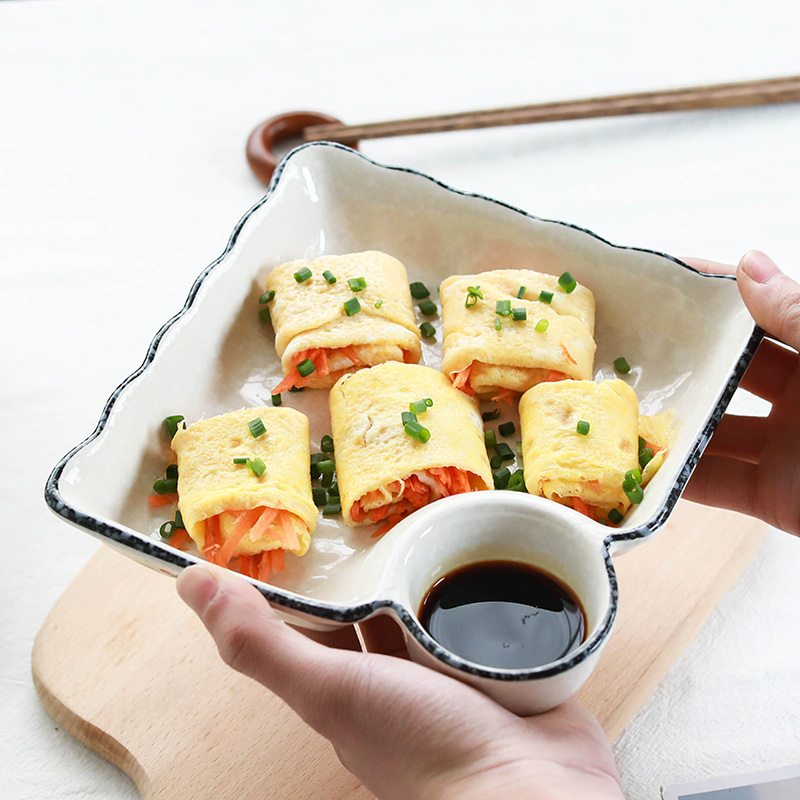 "Four" dumpling dish household vinegar dish creative Japanese tableware ceramic dishes dumplings rectangle plate