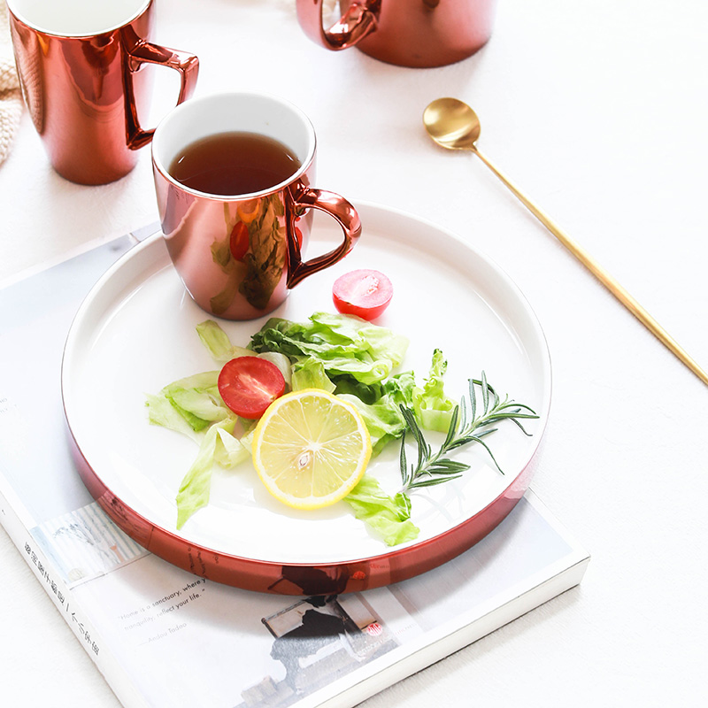 Element treasure ins wind pure rose gold color plated ceramics keller of coffee cup milk cup breakfast tray
