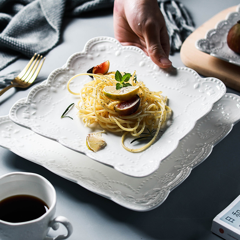 Element treasure ceramic plate beefsteak salad plate compote Japanese white west tableware snack plate square pad