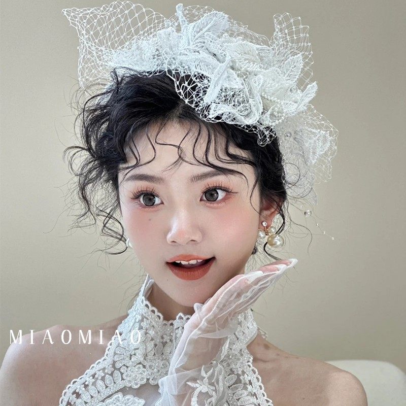 Bridal Head Accessories Senteal Fairy Gas Mesh Yarn Head Flower Hair Clip Mesh Yarn Flowers Hair Accessories Wedding Movie accessories Accessories Atmosphere-Taobao