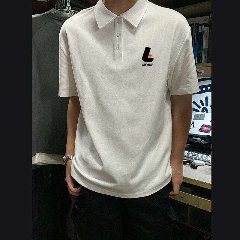 White Heavyweight Polo Shirt Short-Sleeved Men's Summer American Handsome Lapel T-Shirt Student Versatile Hong Kong Style Casual T-Shirt
