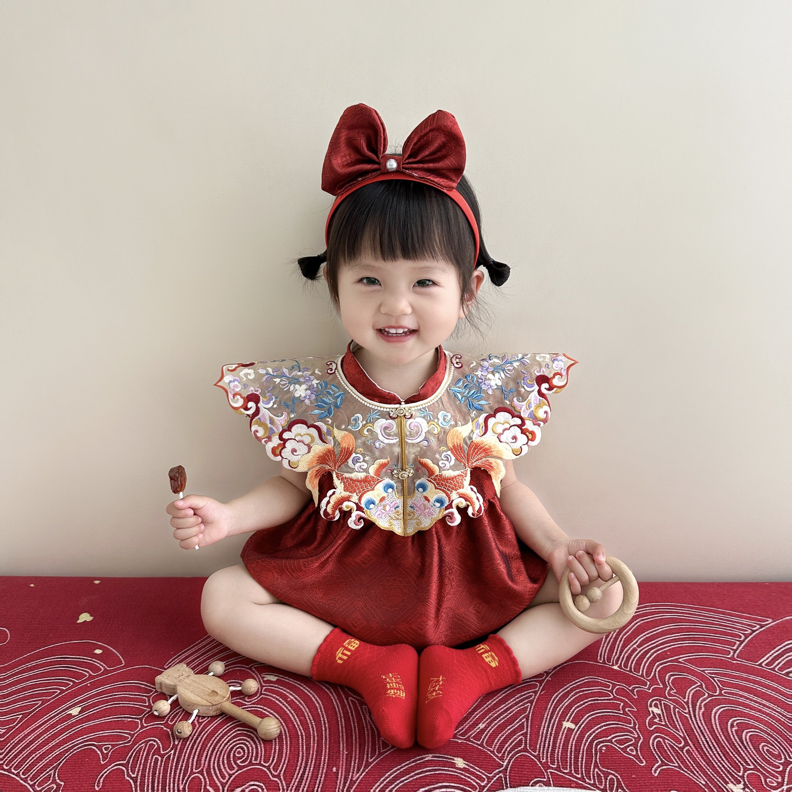 Baby girl 2025 new arrival red summer thin one-year-old birthday party dress  new chinoiserie crown clothing tang suit, super cute baby exclusive  personalized!