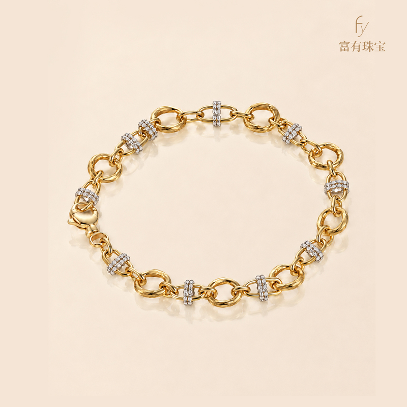 Rich in Jewelry, 18K Gold Two-Tone Pig Nose Circle Bracelet, Stackable Au750 Jewelry, Italian Craftsmanship Splicing Chain Rich in Jewelry, 18K Gold Two-Tone Pig Nose Circle Bracelet, Stackable Au750 Jewelry, Italian Craftsmanship Splicing Chain