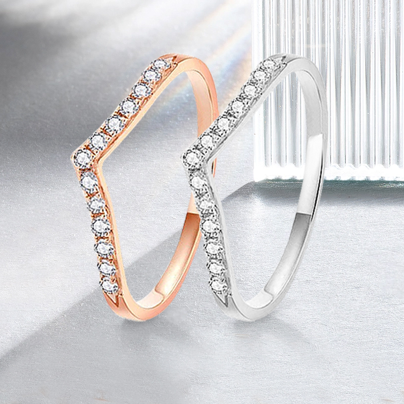 18Kゴールド天然ダイヤモンドリング、ダイヤモンドリング、重ね付け、男女兼用、カップルプロポーズ、結婚指輪、V字型リング