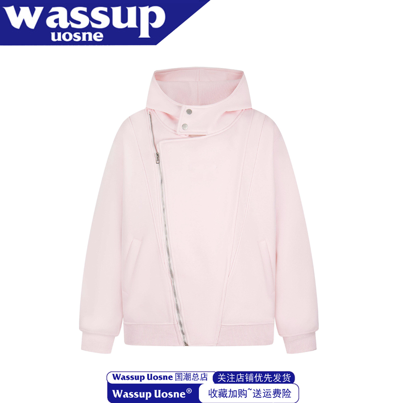 Korean-Style Sweet Pink Turn-Down Collar Biker Cardigan Hooded Sweatshirt for Women, Loose Casual Air-Layer Zip-Up Jacket for Spring and Autumn