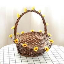 Hand-woven basket rattan thickening for opening home retro dance props flower blue hollow portable home photography
