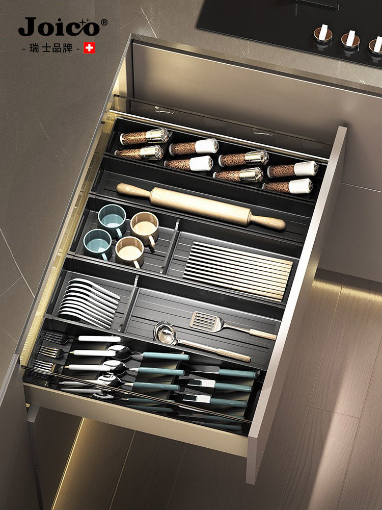 Перегородка для хранения кухонных ящиков Swiss JOICO, изготовленная на заказ, встроенный отсек для хранения палочек для еды, столовых приборов, ножей и вилок Изображение 1