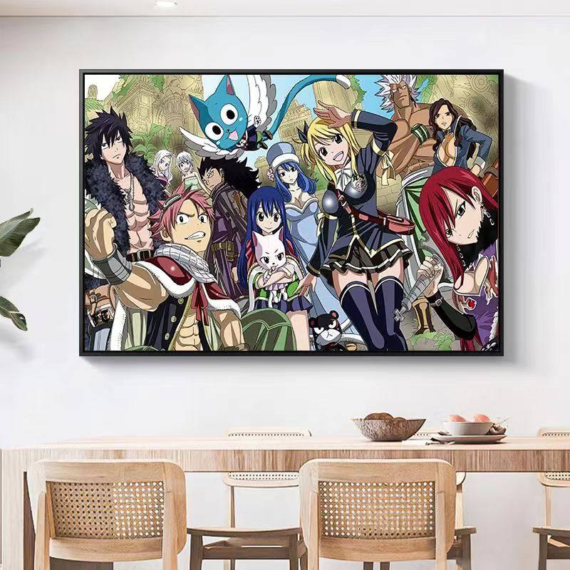 DIY数字油画妖精的尾巴填色涂色手绘动漫全家福丙烯油彩装饰挂画