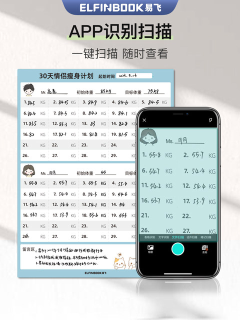 Yifei Couple Refrigerator Magnet Weight Loss Plan Table Food Calorie Table Self-Discipline Table Check-in Artifact Plan Weight Loss Record