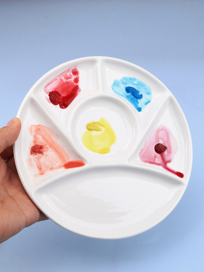 买一送一骨瓷颜料碟美术白瓷调色盘国画绘画瓷盘墨盘颜料盘国画墨水碟画碟小碟子陶瓷墨蝶书法毛笔白色调色碟