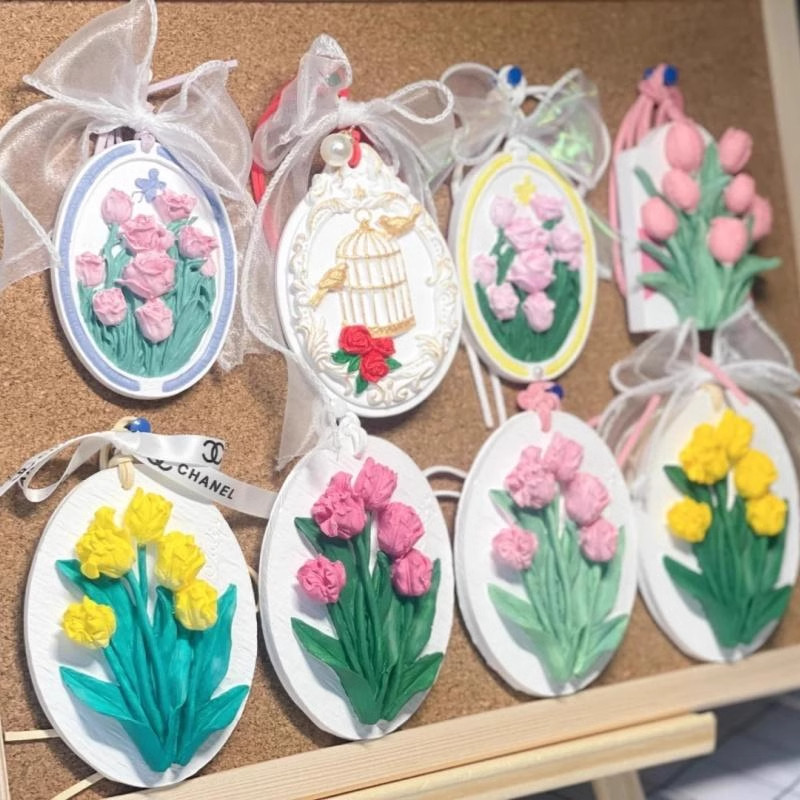 Gypsum Tulip Flower Plaque Handmade DIY Graffiti Painting Three-Dimensional Relief Painting Student Desktop Decoration Team-Building Activities