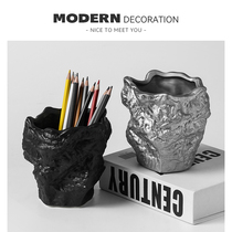 MODERN Desktop Office Pen Holder High-end Black Retro Sundries Bucket Creative Silver Ceramic Storage Box