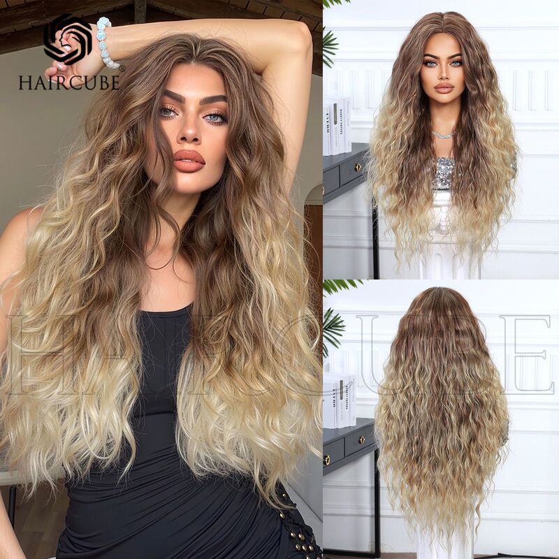 French-Style Small Curls with Gradient Dyeing, Middle-Parted Wool Curls, Elegant European and American Style Wig, Natural High-Temperature Fiber Wigs for Women