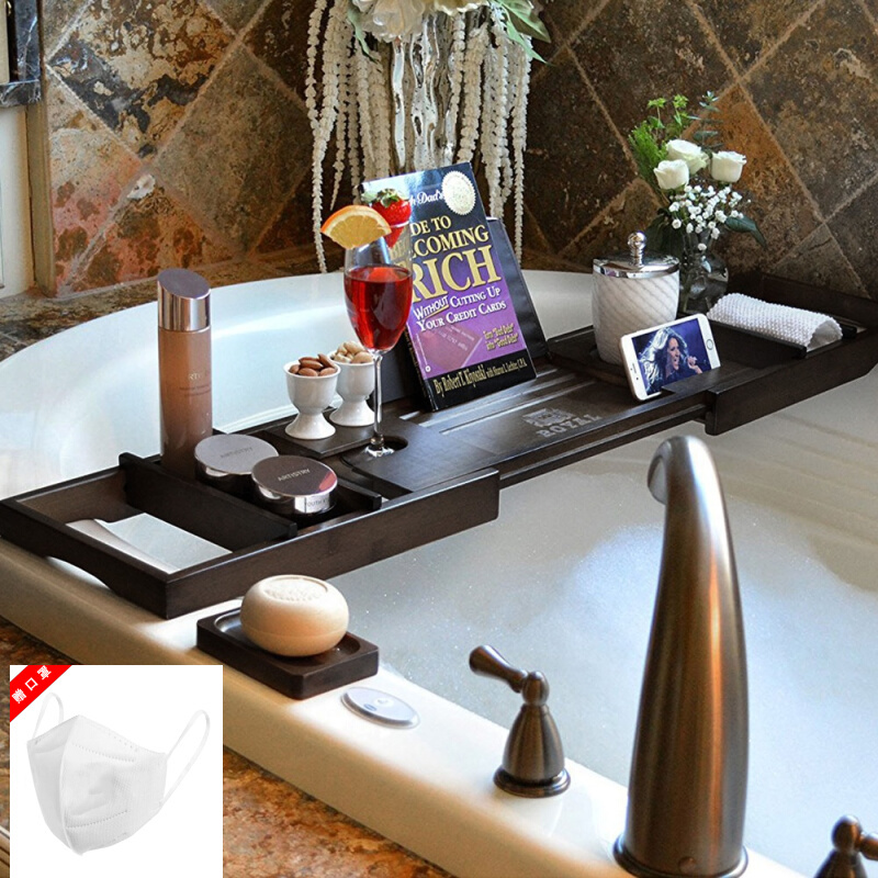 Bathtub Rack, Telescopic, Non-Slip, European-Style Bathtub, Bath Phone Holder, Bathtub Storage Board, Brown, Light Luxury Bathtub Storage Rack