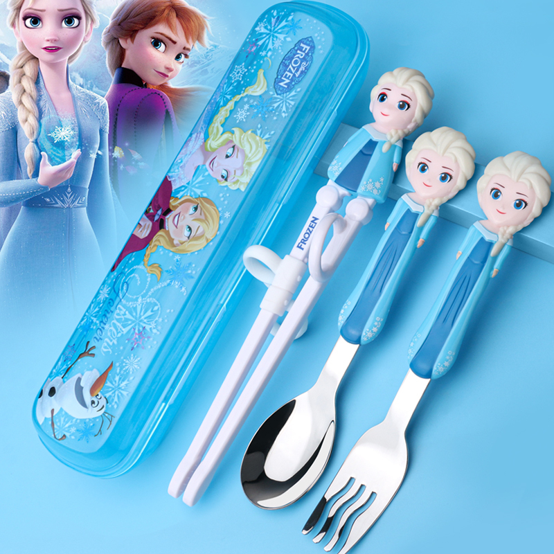 Disney Children's Training Chopsticks for Ages 3-12, Non-Slip Elsa Princess Spoon Tableware, Elsa Learning Chopsticks
