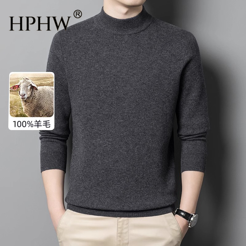 Ordos City Half-Turtleneck Men's Wool Sweater Casual Spring and Autumn New Knit Base Layer Sweater