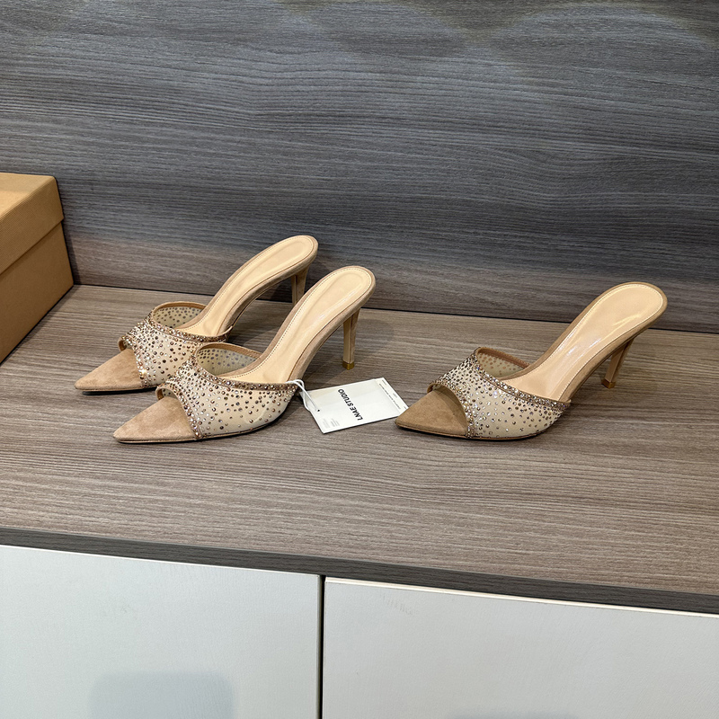Lnae Studio Exports Dg Level~Fairy-Like Crystal Pointed-Toe Sandals with Rhinestone Mules and High Heels