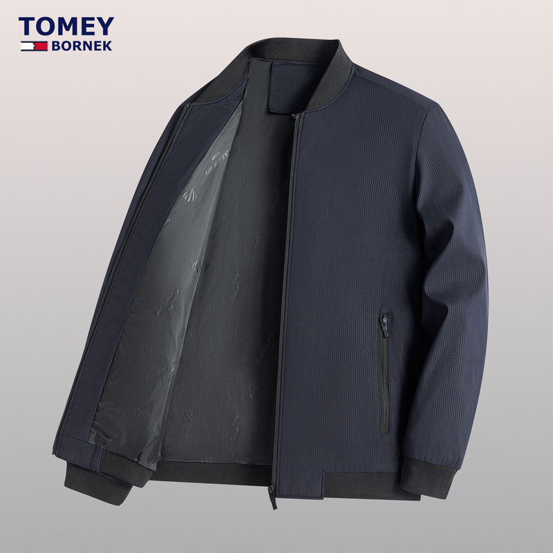 Authentic American Tommy Hilfiger Men's Jacket for Autumn, Business Casual, Baseball Collar, Solid Color Casual Outerwear for Men