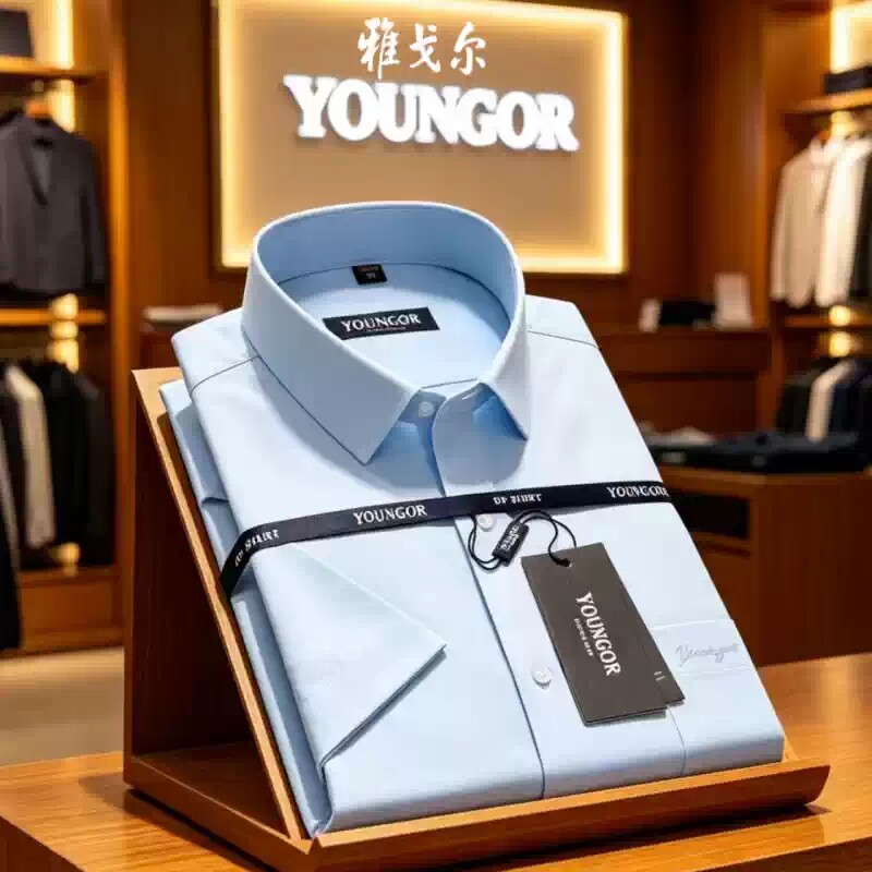 特別オファー：Youngor メンズ 半袖 純綿 ビジネス フォーマル カジュアル ゆったり プラスサイズ しわになりにくいシャツ（仕事着）