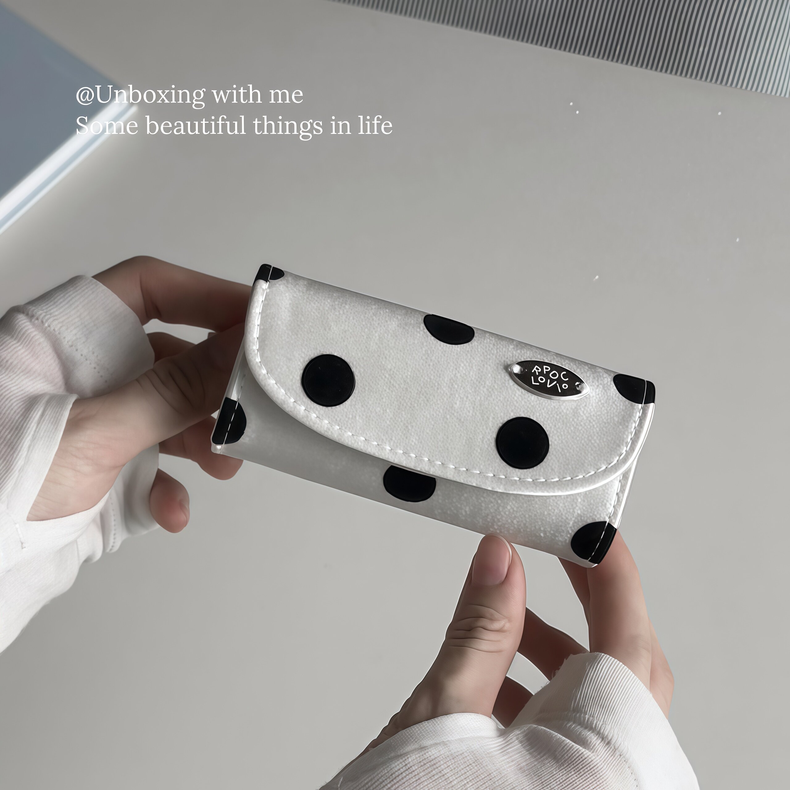 Korean style black and white polka dot portable large capacity jewelry box
