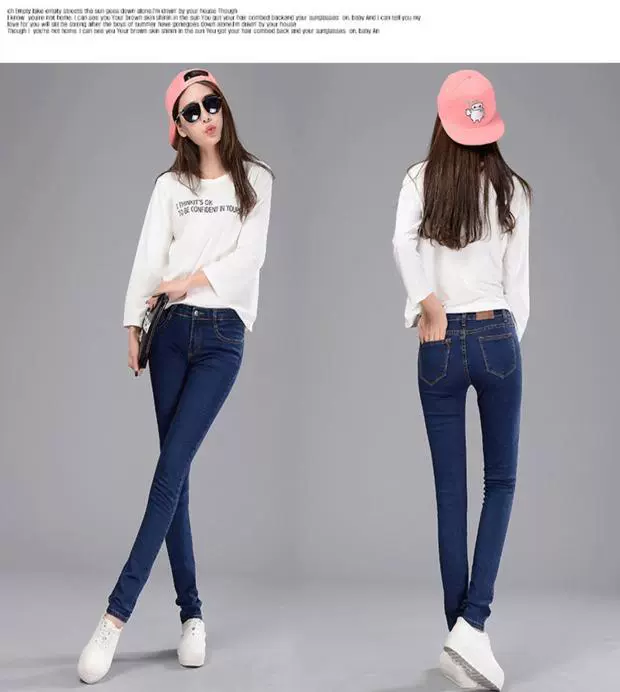 Quần jean nhung dày cỡ lớn cho nữ mùa thu và mùa đông chất béo mm co giãn mỏng cộng với cotton để giữ ấm khi mặc quần dài quần bò rách nữ