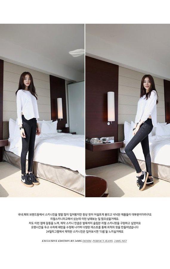 Mùa thu và mùa đông cộng với nhung dày quần jean nữ đáng kể eo cao lêu nghêu đen quần bút chì lớn bãi chân đàn hồi làn sóng Hàn Quốc màu xám quần jean nữ xịn