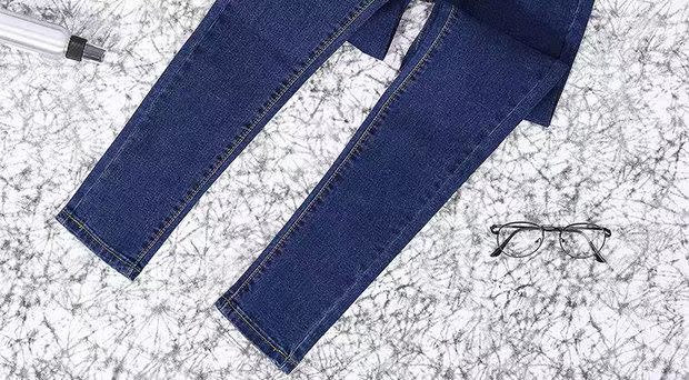 Mùa xuân và mùa thu tải phiên bản Hàn Quốc của học sinh mới eo cao chín điểm quần jeans nữ co giãn bó sát chân skinny bút chì thủy triều quần jean lưng cao qua rốn
