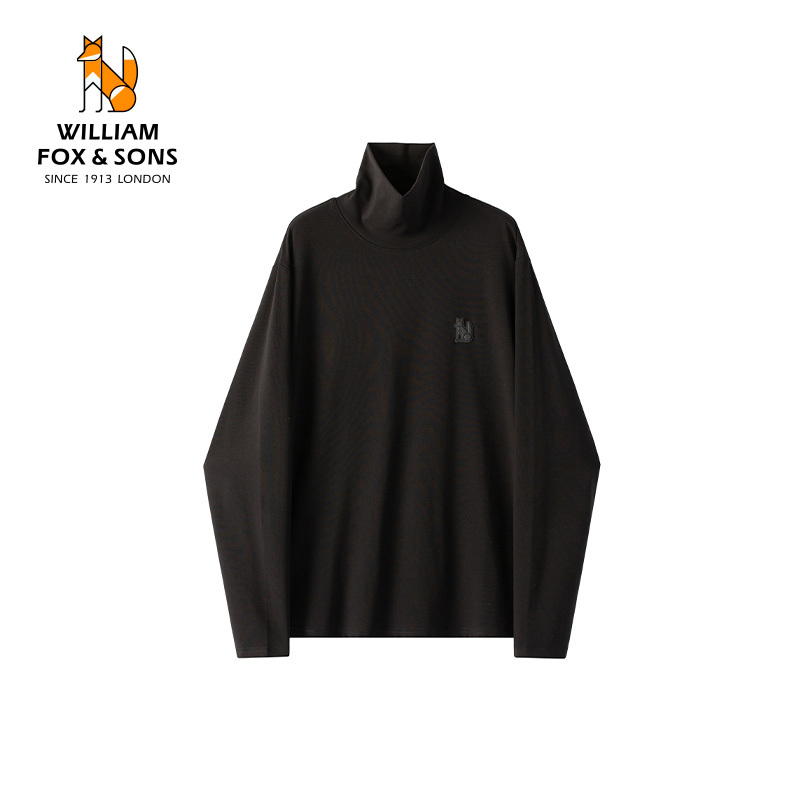 William Fox Heavyweight Fleece Warm Knit Retro Vintage High-Neck Base Layer Commuter Long-Sleeve T-Shirt for Men
