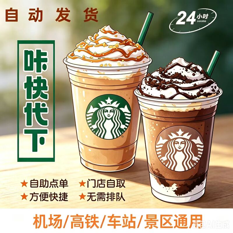 Starbucks Coffee Order Delivery Service: Medium and Large Cups of Coffee for In-Store Pickup, Americano, Latte, Frappuccino E-Voucher