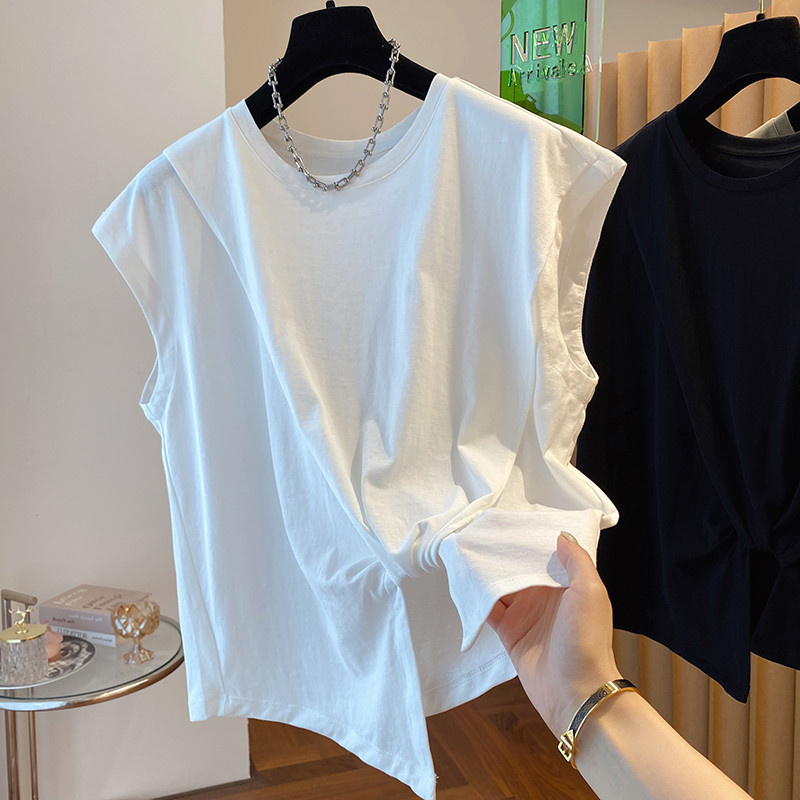 Design-Focused, Unique Sleeveless T-Shirt for Women, Summer Loose Fit, Casual, Stylish, Versatile, Irregular Twist Flutter Sleeve Top Design-Focused, Unique Sleeveless T-Shirt for Women, Summer Loose Fit, Casual, Stylish, Versatile, Irregular Twist Flutter Sleeve Top