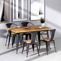 New industrial style solid wood iron dining table and chair combination modern simple coffee shop restaurant commercial rectangular table