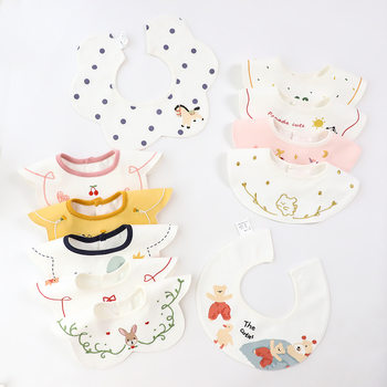 Baby bibs, baby cartoon embroidery waterproof bibs, newborn combed cotton saliva napkins, children's bibs, eating pockets