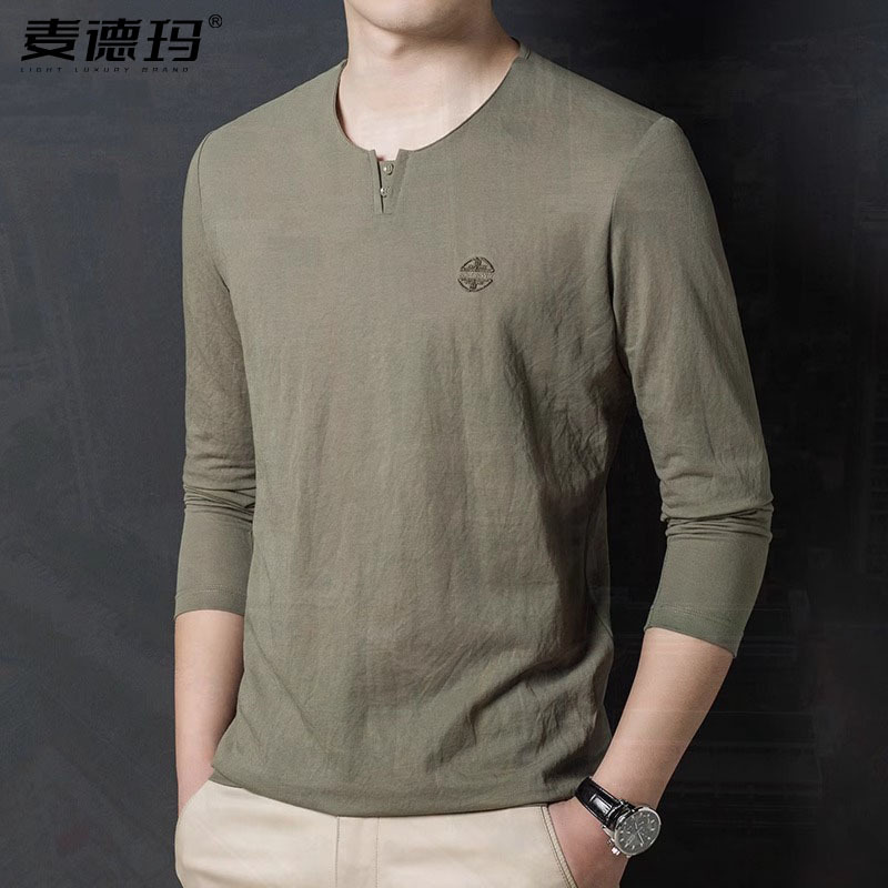 2024 Spring and Autumn New Men's T-Shirt Cotton Long Sleeve Casual T-Shirt Thin Solid Color Base Shirt Trendy 2024 Spring and Autumn New Men's T-Shirt Cotton Long Sleeve Casual T-Shirt Thin Solid Color Base Shirt Trendy