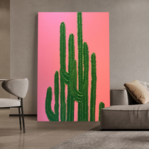 Cactus thick texture hand-painted oil painting living room entrance decoration painting Nordic abstract plant quartz sand three-dimensional hanging painting