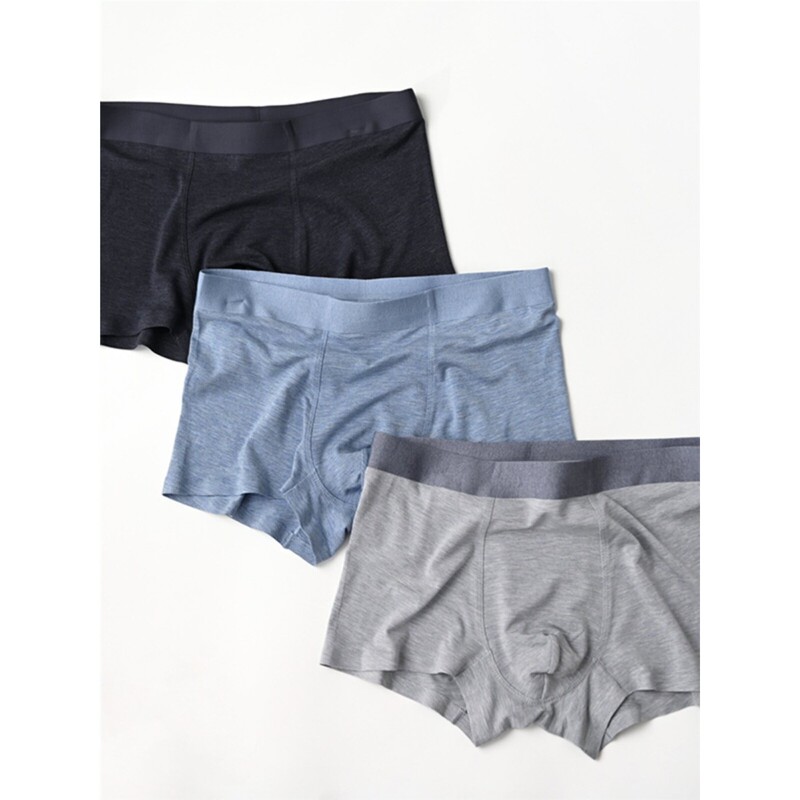 Three-Pack Silk Seamless Underwear, Solid Color Floral Modal Men's Boxer Briefs, Breathable and Soft K